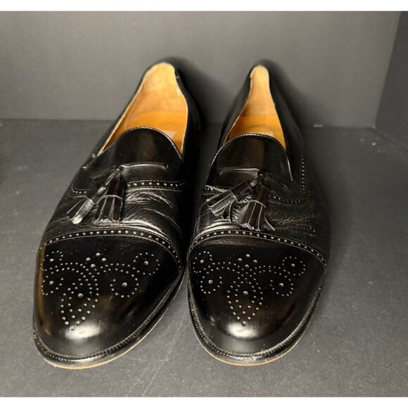 Mezlan Havana Black Dress Shoes Mens 12 Leather Tassel Brogue Cap Toe Loafers - Picture 1 of 7